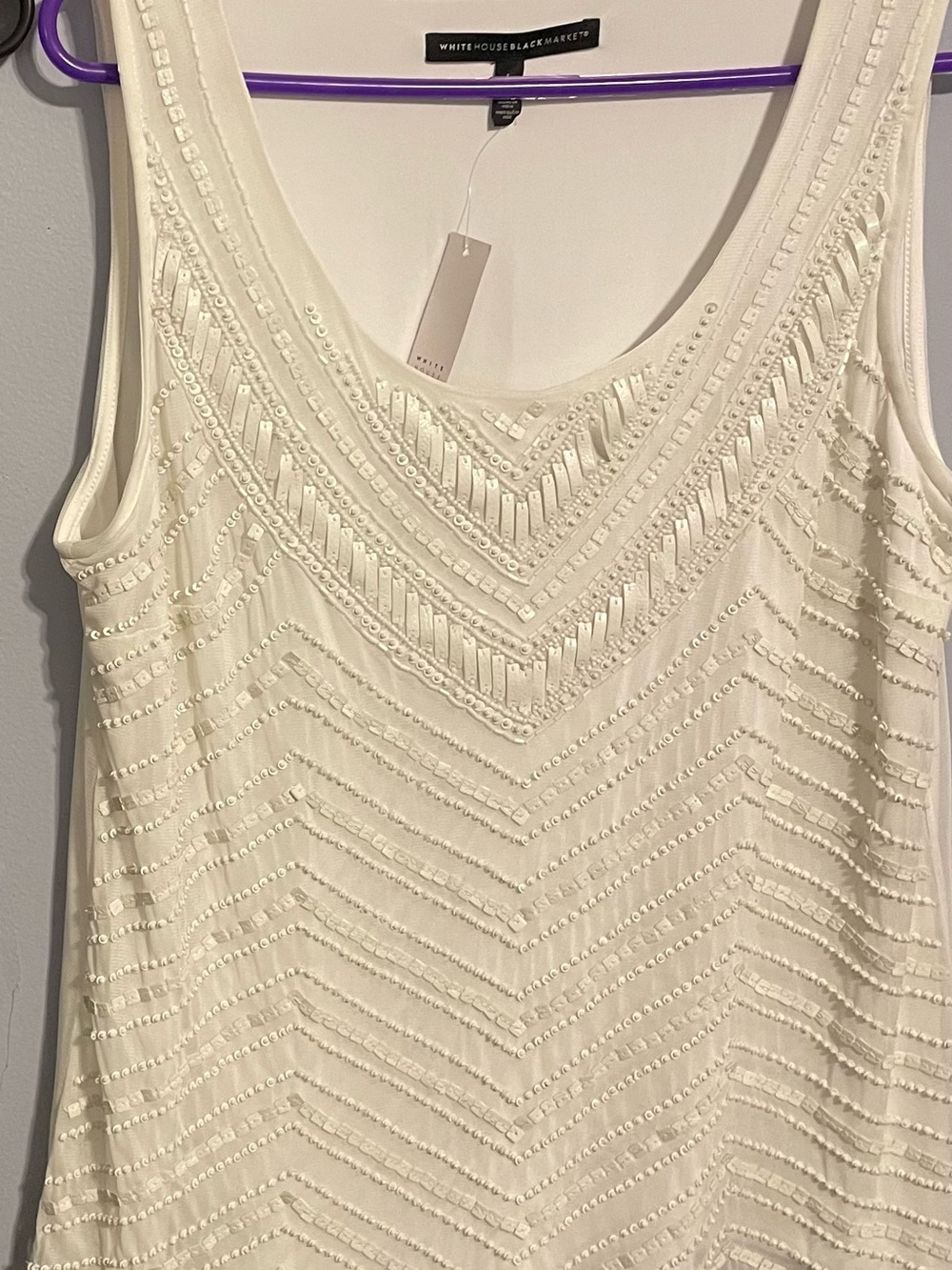 White House Black Market Ivory Beaded Scoop Tank